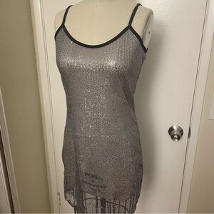 Vintage Egen silver purple / grey sequin sheer mini dress , small flaw pictured